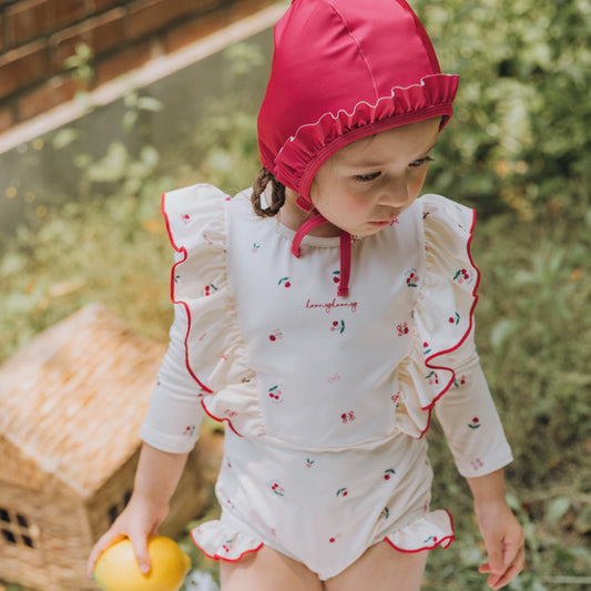(Pre-order) KoongsKoongs Kids’ Premium Love Berry Rash Guard Dress Set (Ivory)