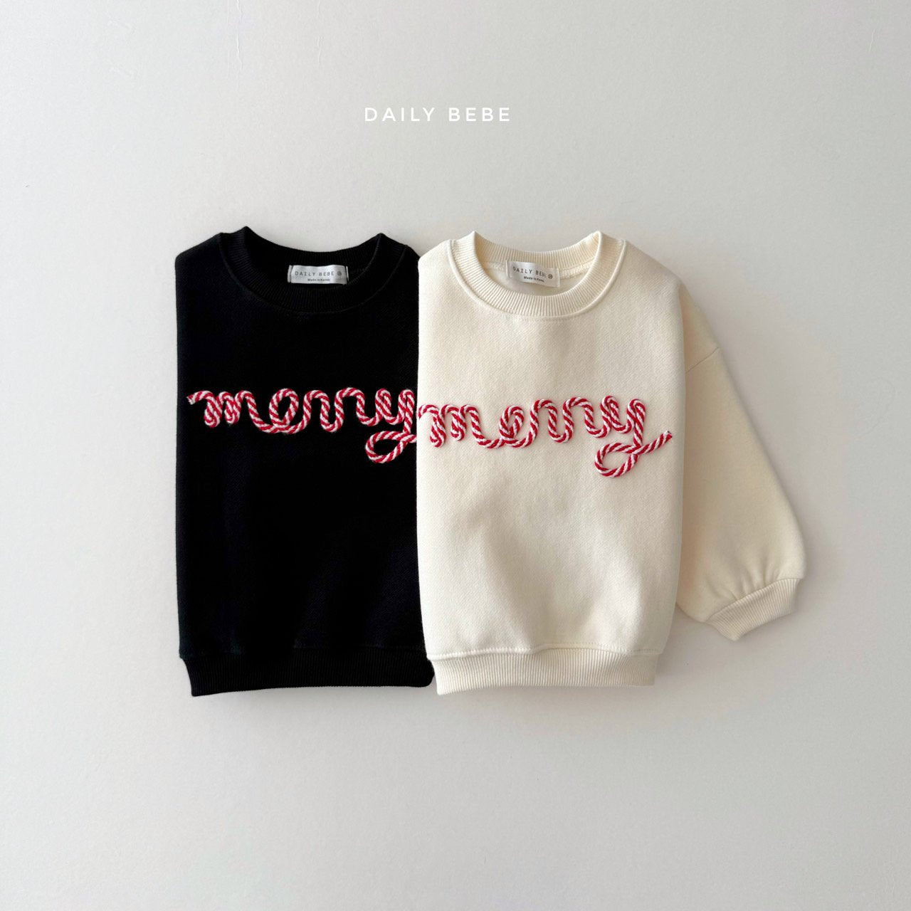 (Pre-order) Daily Bebe Winter - Kids' Embroidered Merry Candy Cane Sweatshirt 자수메리맨투맨 (2 Colors)