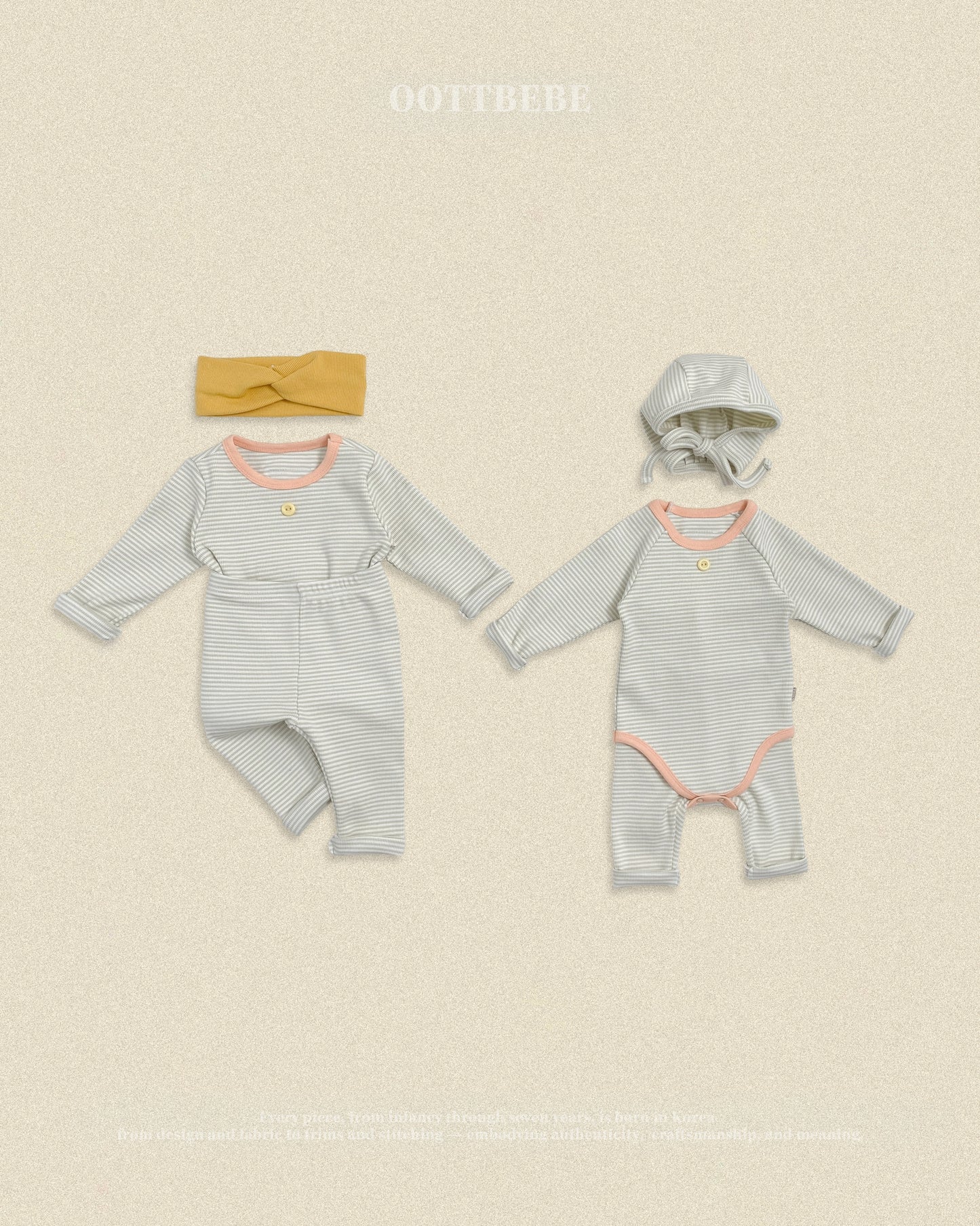 (Pre-order) OOTTBEBE Fall - Sweet Stripe Romper & Leggings Set 바닐라라떼슈트세트 (3 Colors)