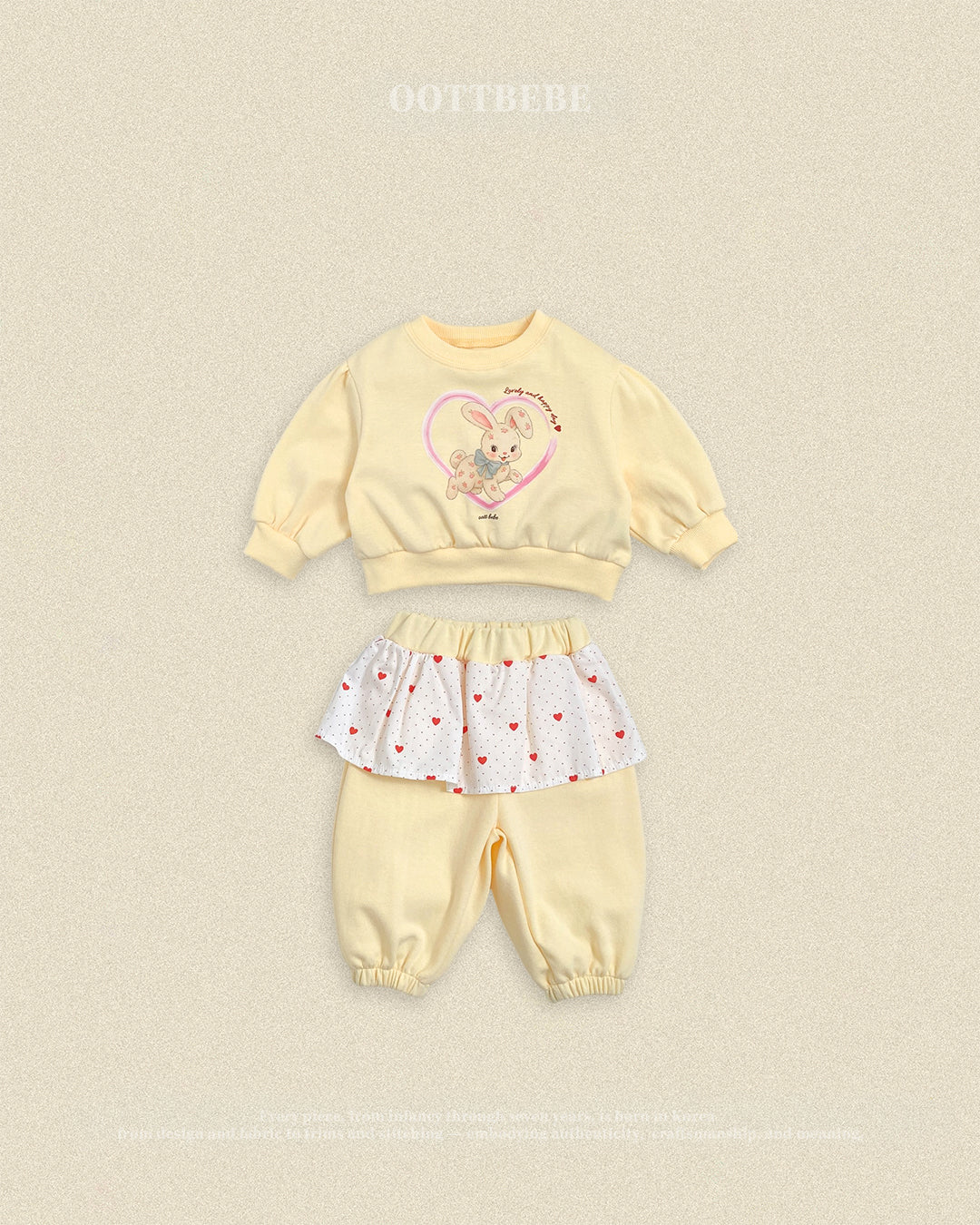 (Pre-order) OOTTBEBE Fall - Cutie Rabbit Top & Bottom Set - 큐티레빗상하복 (2 Colors)