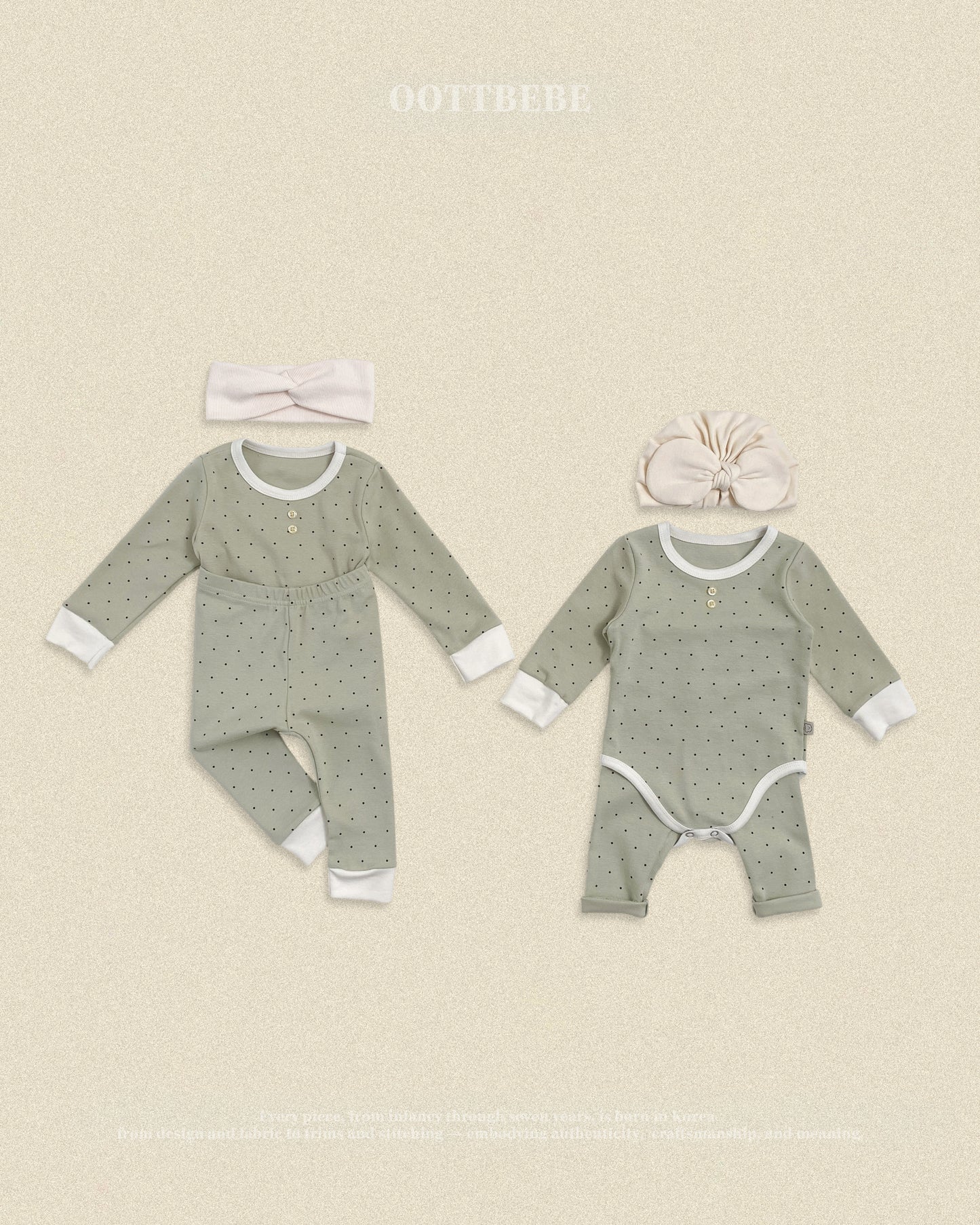 (Pre-order) OOTTBEBE Fall - Mini Dot Romper & Leggings Set 슈슈도트슈트세트 (2 Colors)