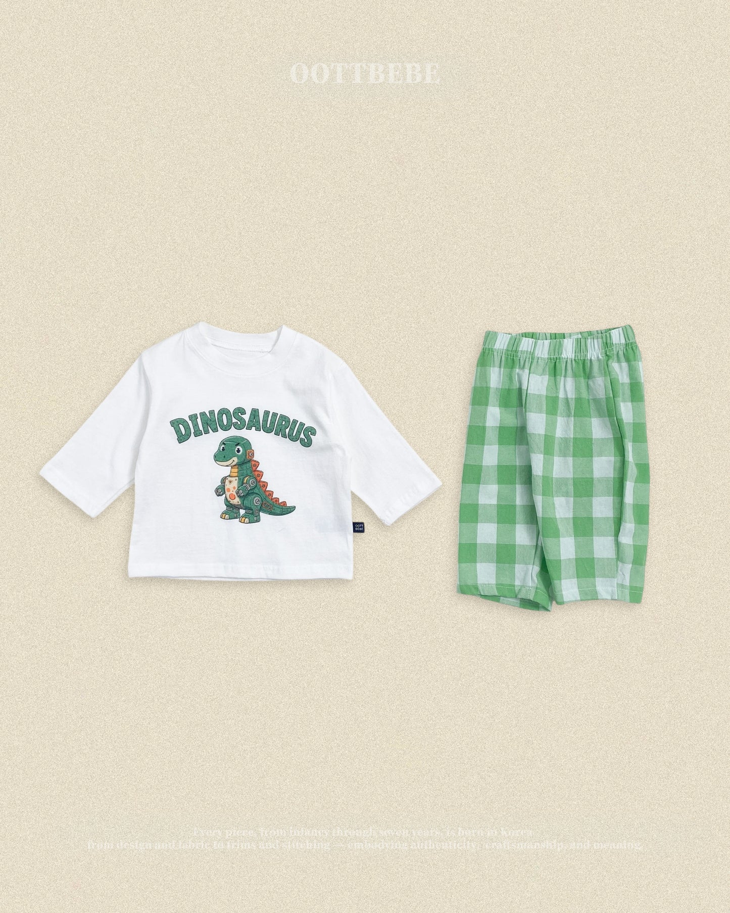 (Pre-order) OOTTBEBE Fall - Robot Dinosaur Top & Bottom Set - 로봇공룡상하복 (5 Colors)