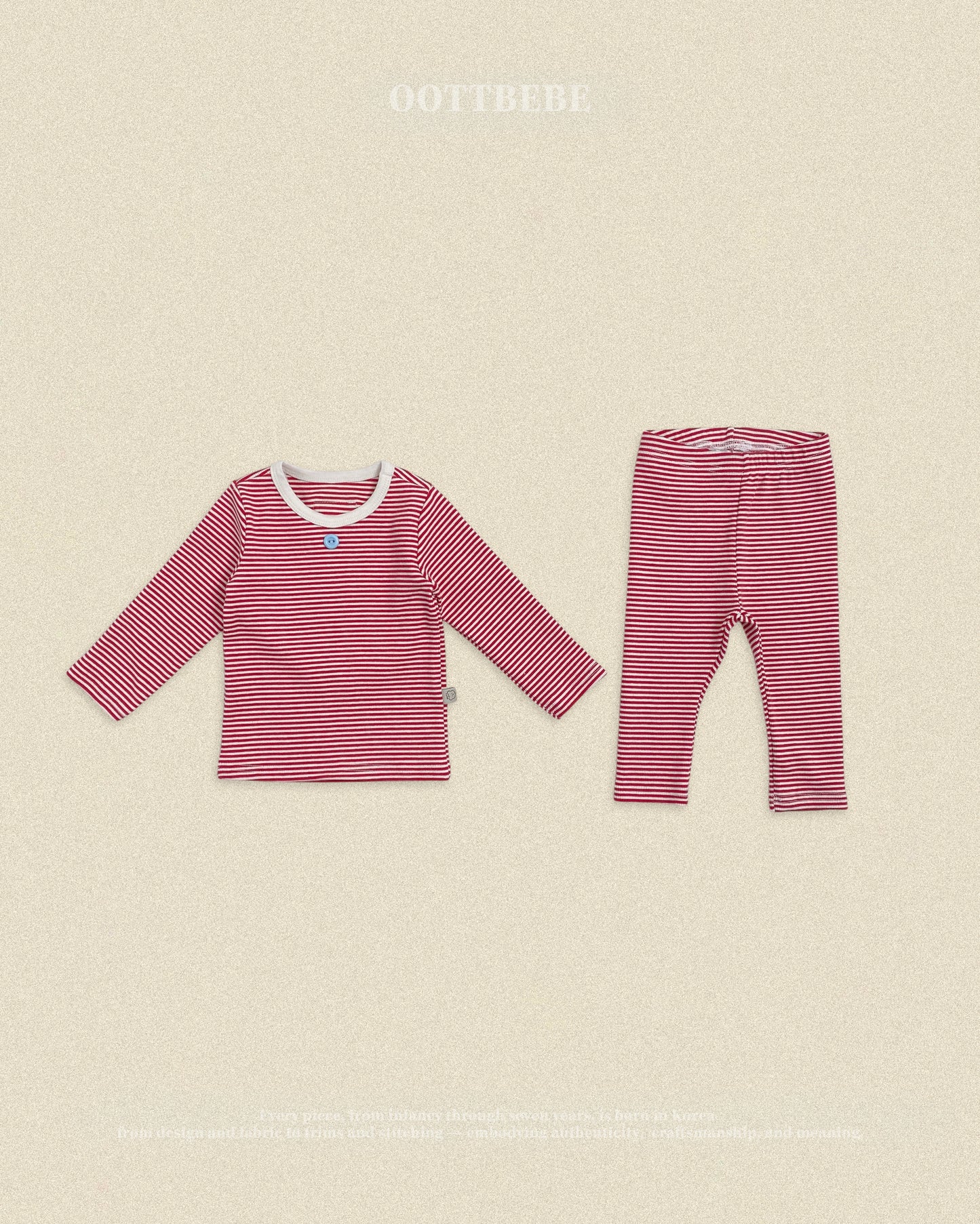 (Pre-order) OOTTBEBE Fall - Sweet Stripe Pajama Set 바닐라라떼실내복 (3 Colors)