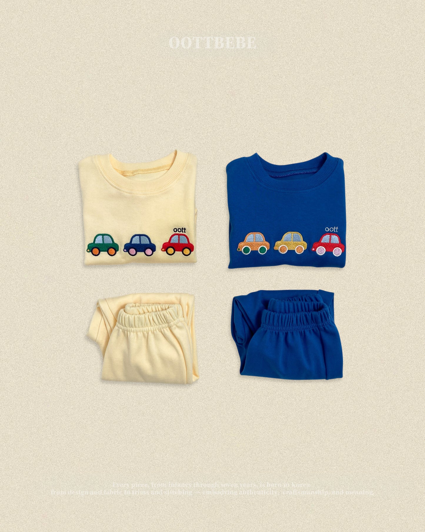 (Pre-order) OOTTBEBE Fall - Cute Car Top & Bottom Set - 자동차상하복 (2 Colors)
