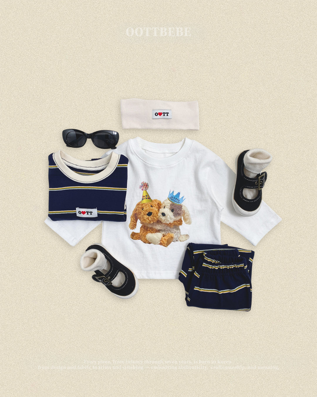 (Pre-order) OOTTBEBE Fall - Rookie Stripe Top & Bottom Set - 루키단가라상하복 (2 Colors)