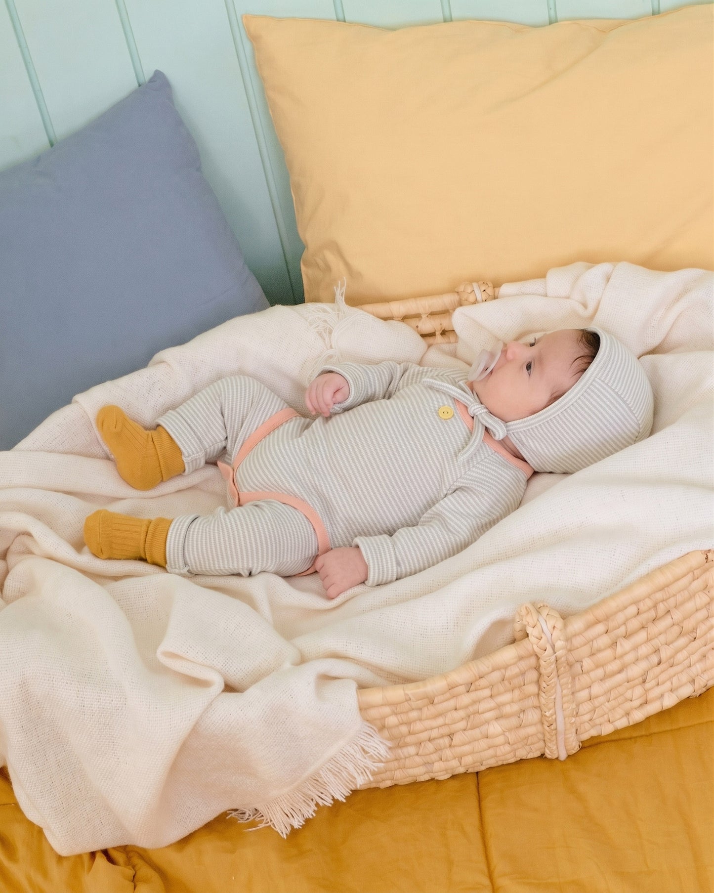 (Pre-order) OOTTBEBE Fall - Sweet Stripe Romper & Leggings Set 바닐라라떼슈트세트 (3 Colors)
