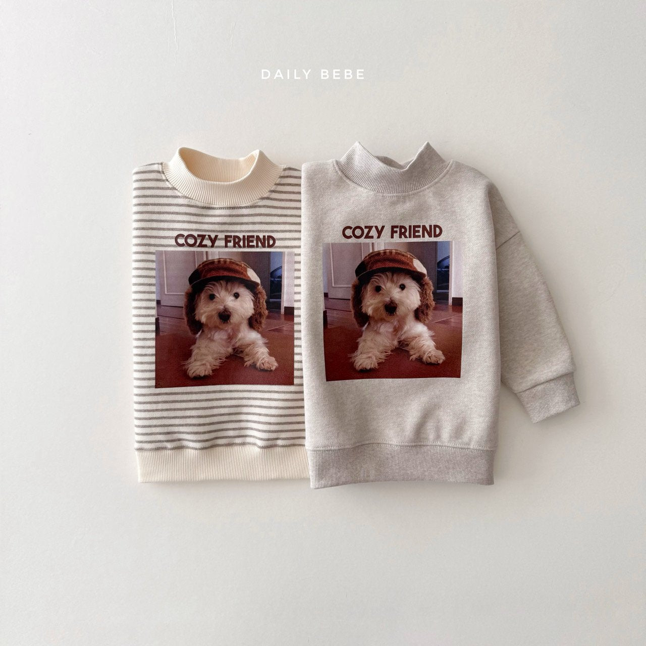 (Pre-order) Daily Bebe - Kids' Puppy Mock-Neck Sweatshirt 강아지 반목 맨투맨 (2 Colors)