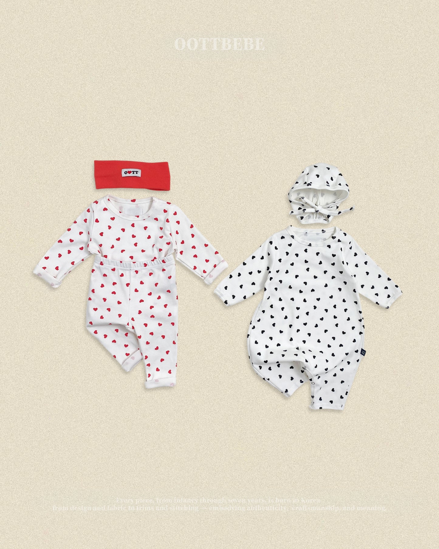 (Pre-order) OOTTBEBE Fall - Petite Heart Pajama Set 쁘띠하트실내복 (2 Colors)