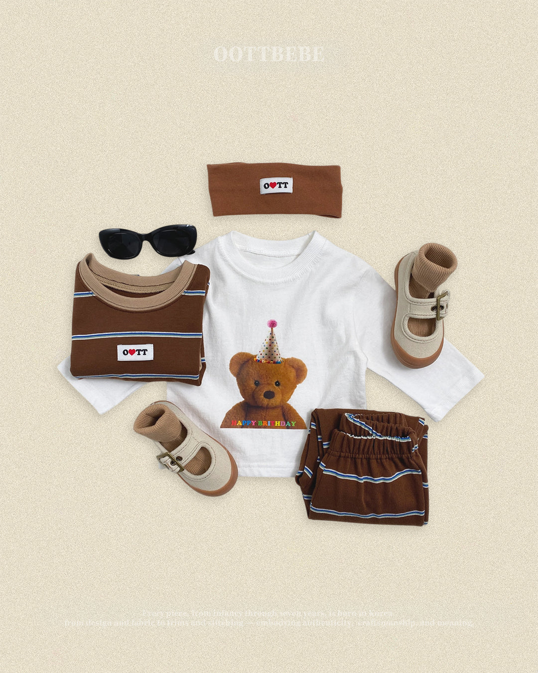 (Pre-order) OOTTBEBE Fall - Rookie Stripe Top & Bottom Set - 루키단가라상하복 (2 Colors)