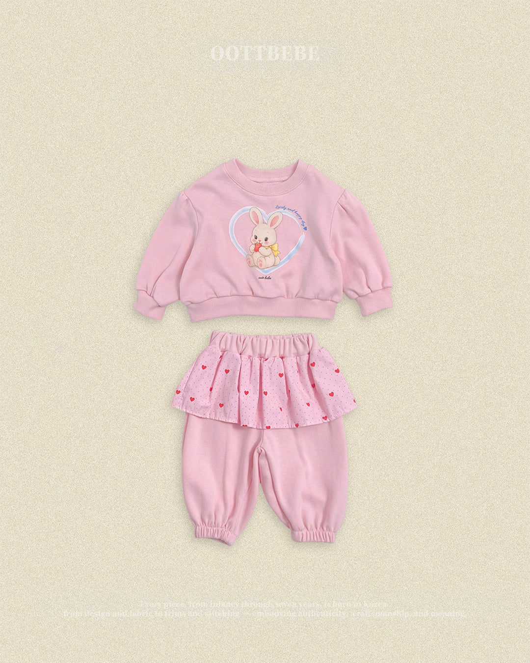 (Pre-order) OOTTBEBE Fall - Cutie Rabbit Top & Bottom Set - 큐티레빗상하복 (2 Colors)