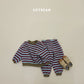 (Pre-order) Soybean Kids Winter - Color Block Stripe Fleece-Lined Top & Bottom Set 톡톡줄배색상하복 (3 Colors)