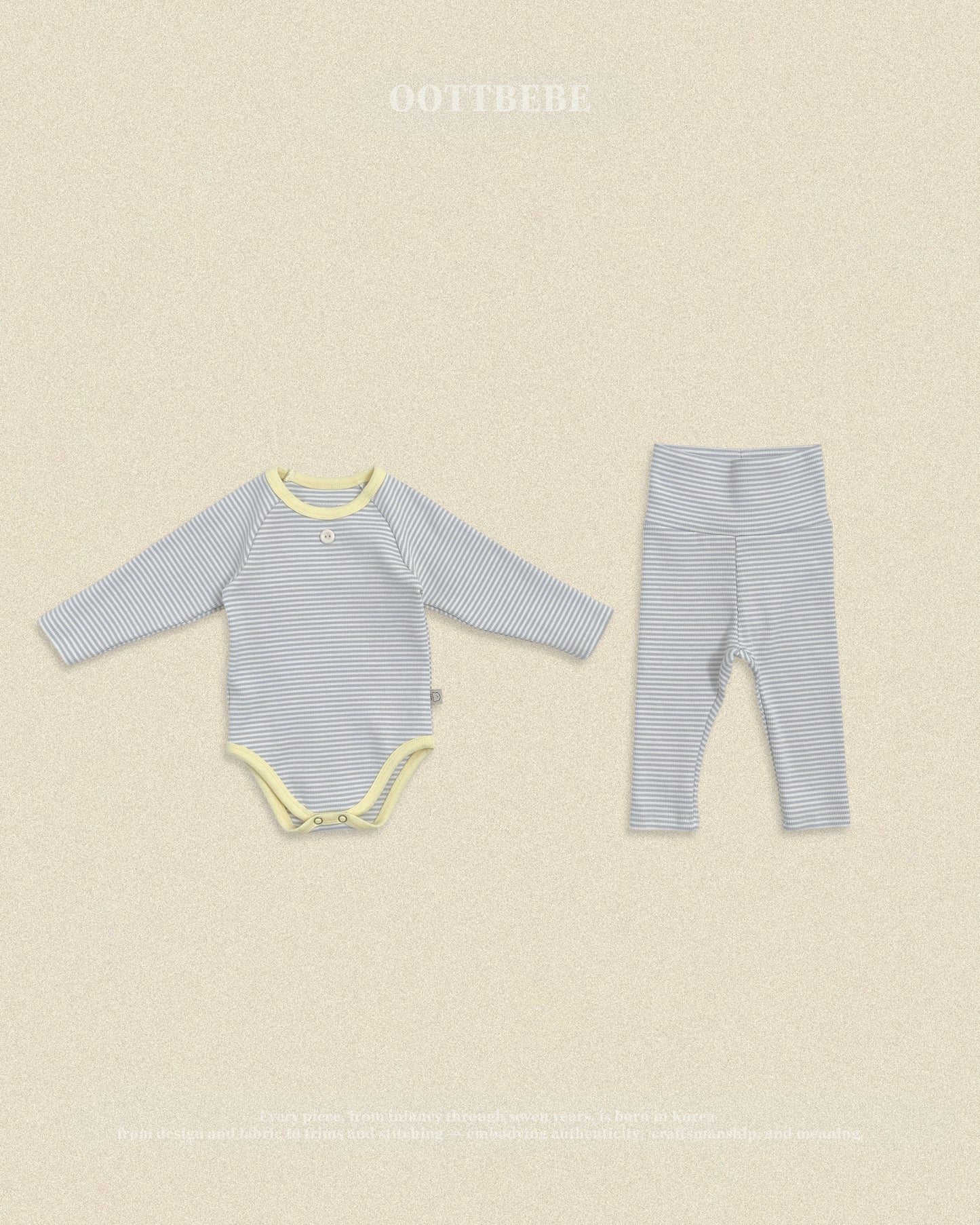 (Pre-order) OOTTBEBE Fall - Sweet Stripe Romper & Leggings Set 바닐라라떼슈트세트 (3 Colors)