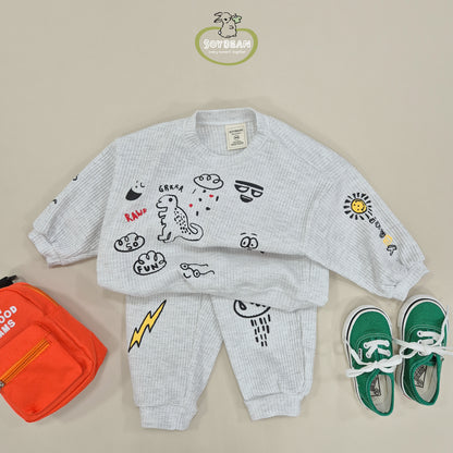 (Pre-order) Soybean Kids - Doodle Waffle Top & Bottom Set 낙서와플상하복 (2 Colors)