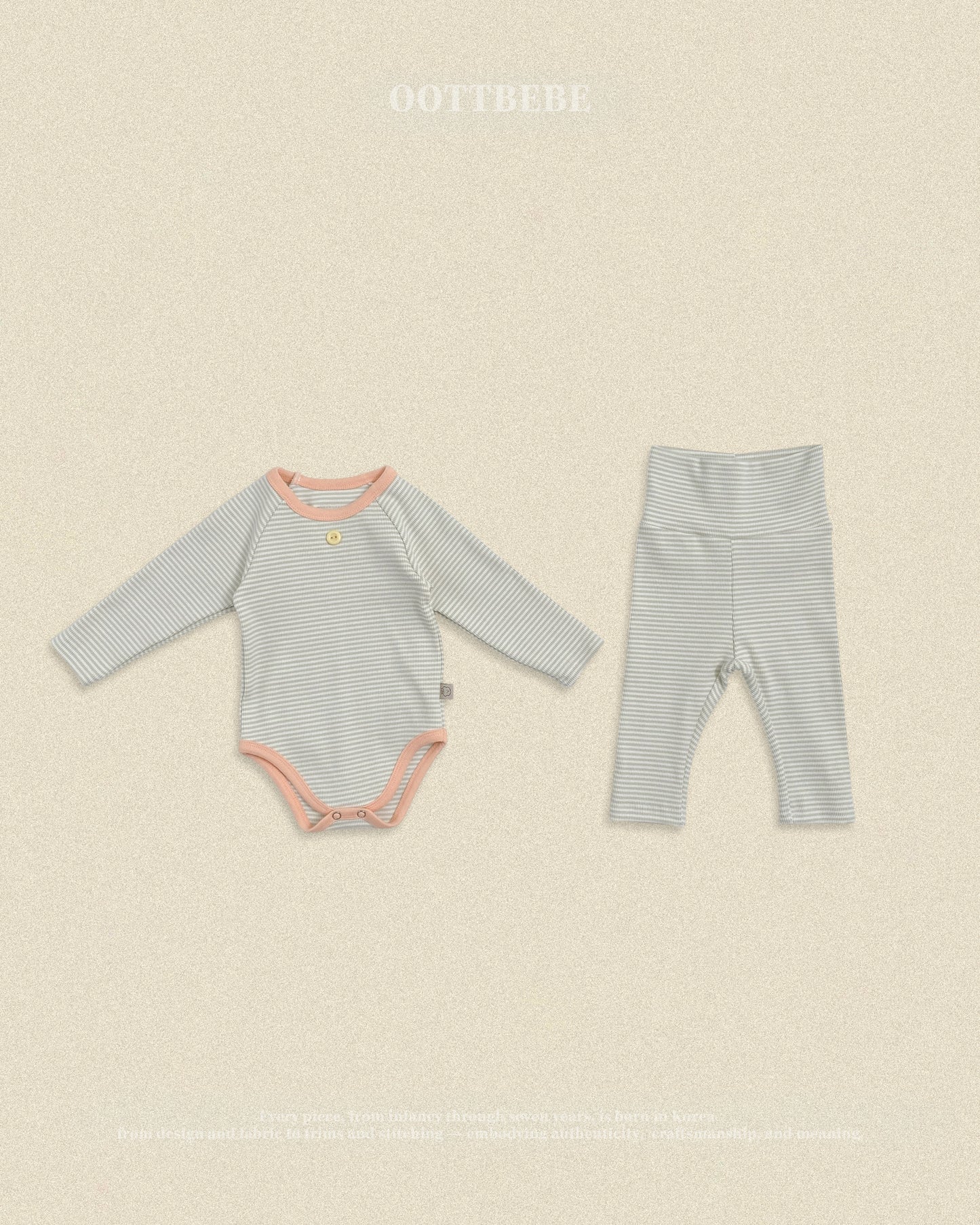 (Pre-order) OOTTBEBE Fall - Sweet Stripe Romper & Leggings Set 바닐라라떼슈트세트 (3 Colors)