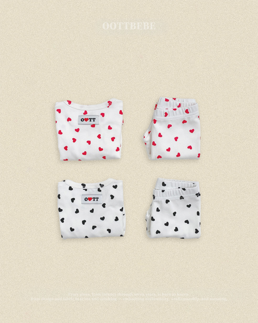 (Pre-order) OOTTBEBE Fall - Petite Heart Pajama Set 쁘띠하트실내복 (2 Colors)