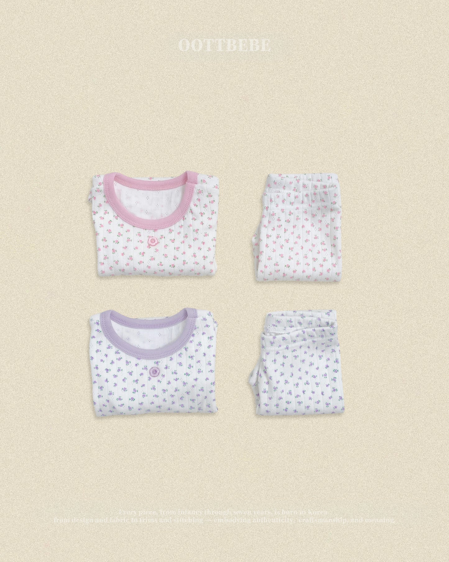 (Pre-order) OOTTBEBE Fall - Lovely Floral Pajama Set 코코플라워실내복 (2 Colors)