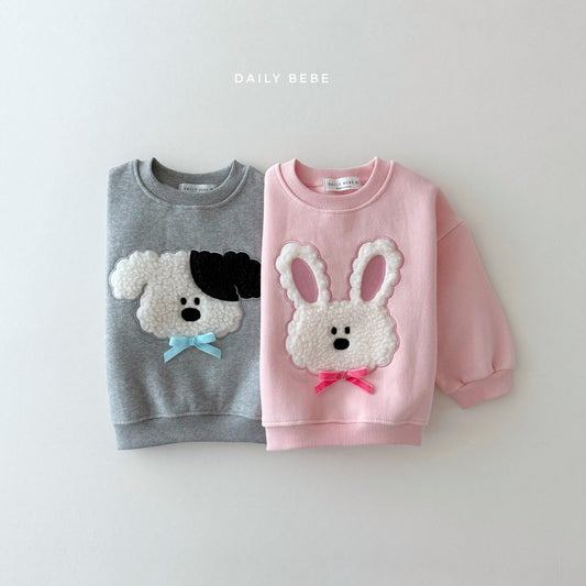(Pre-order) Daily Bebe Winter - Kids' Fuzzy Ribbon Sweatshirt 뽀글 리본 맨투맨 (2 Colors)