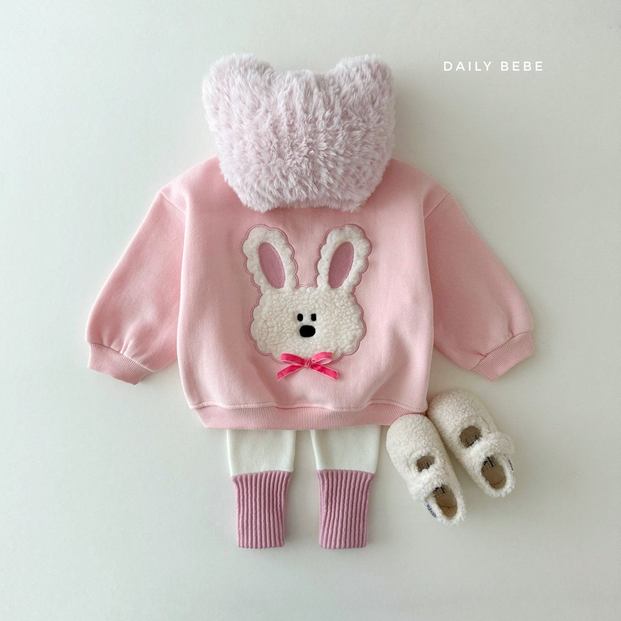 (Pre-order) Daily Bebe Winter - Kids' Fuzzy Ribbon Sweatshirt 뽀글 리본 맨투맨 (2 Colors)
