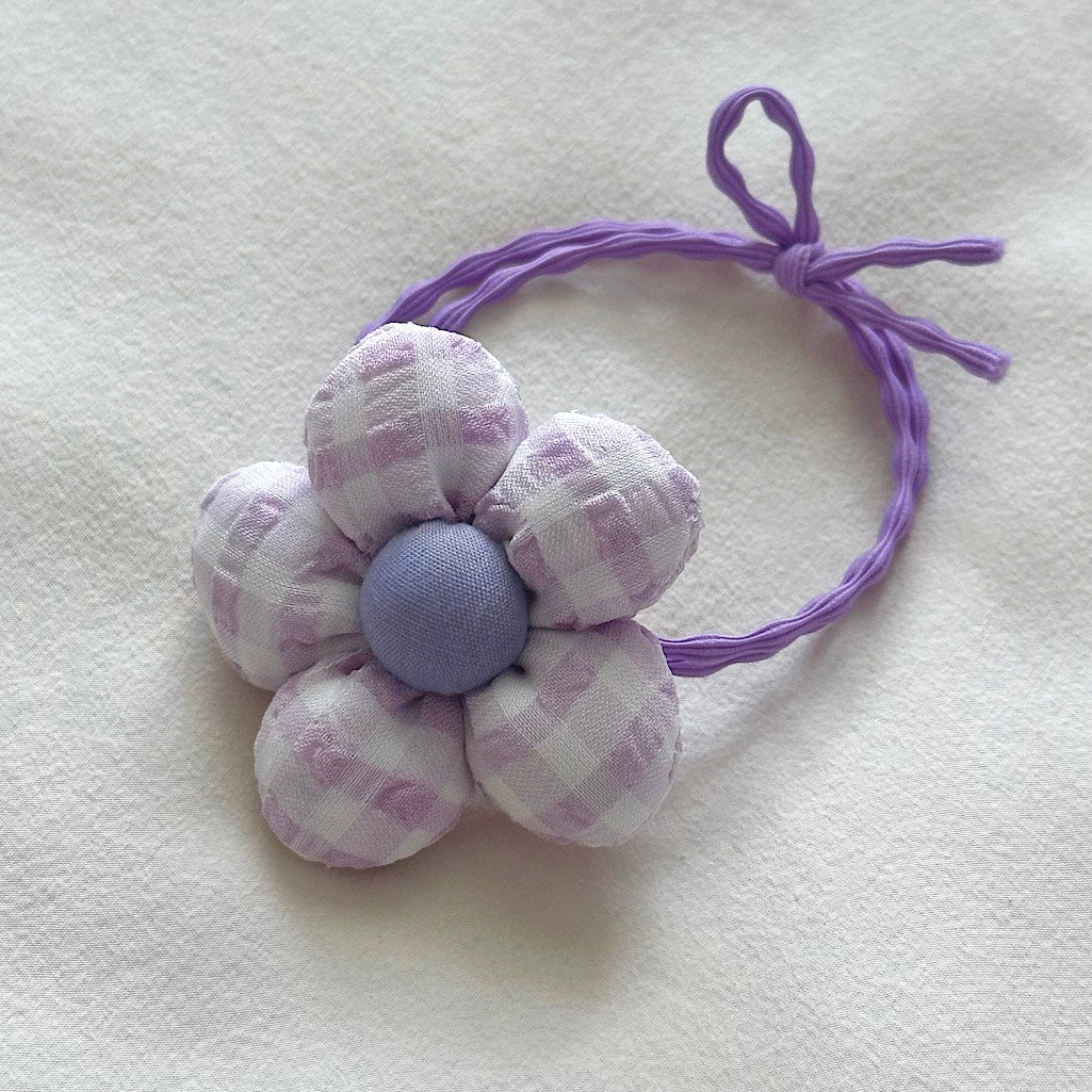 (Chenny Bong Bong) Kids’ Handmade Gingham Blossom Hair Tie (4 Colors)