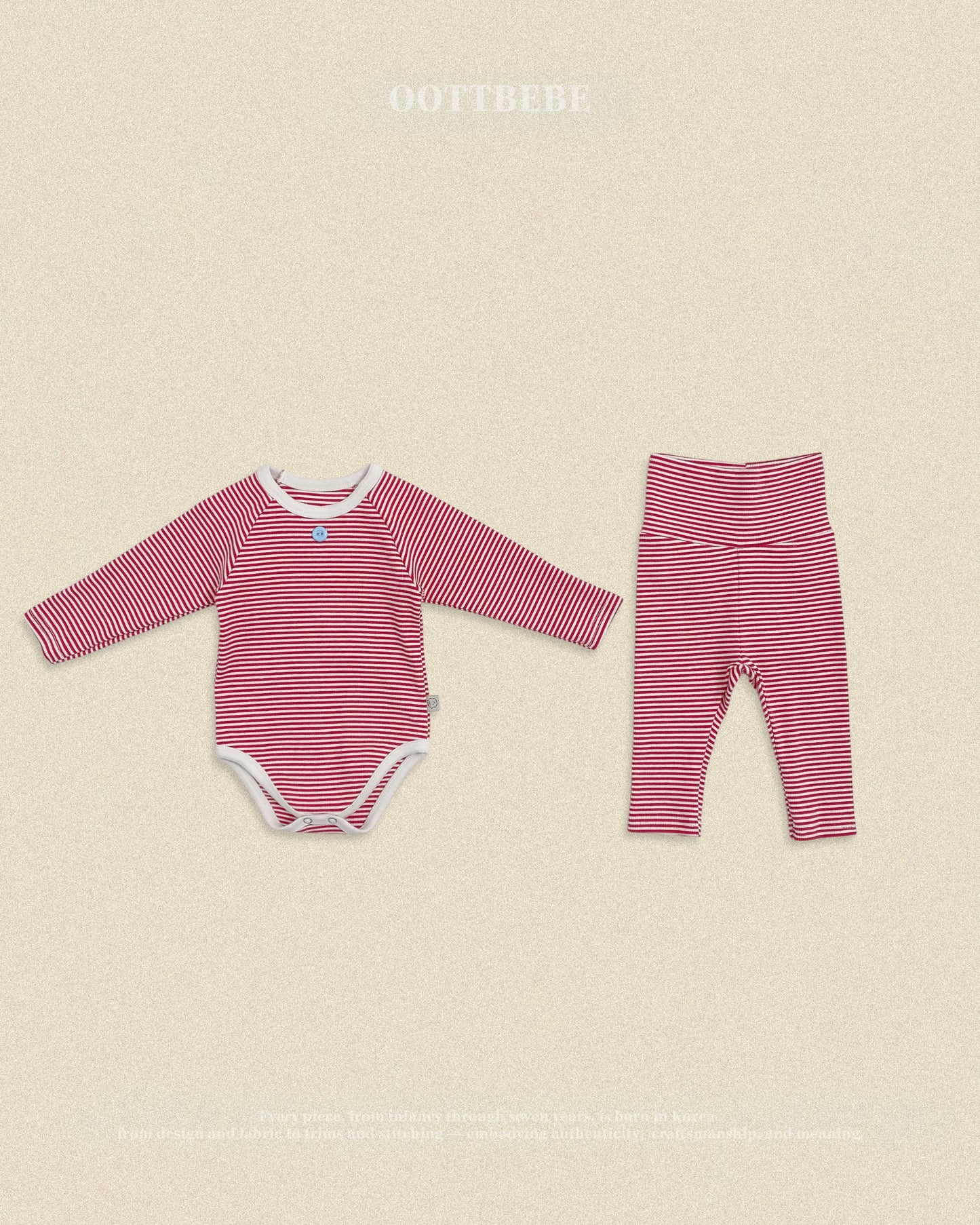 (Pre-order) OOTTBEBE Fall - Sweet Stripe Romper & Leggings Set 바닐라라떼슈트세트 (3 Colors)