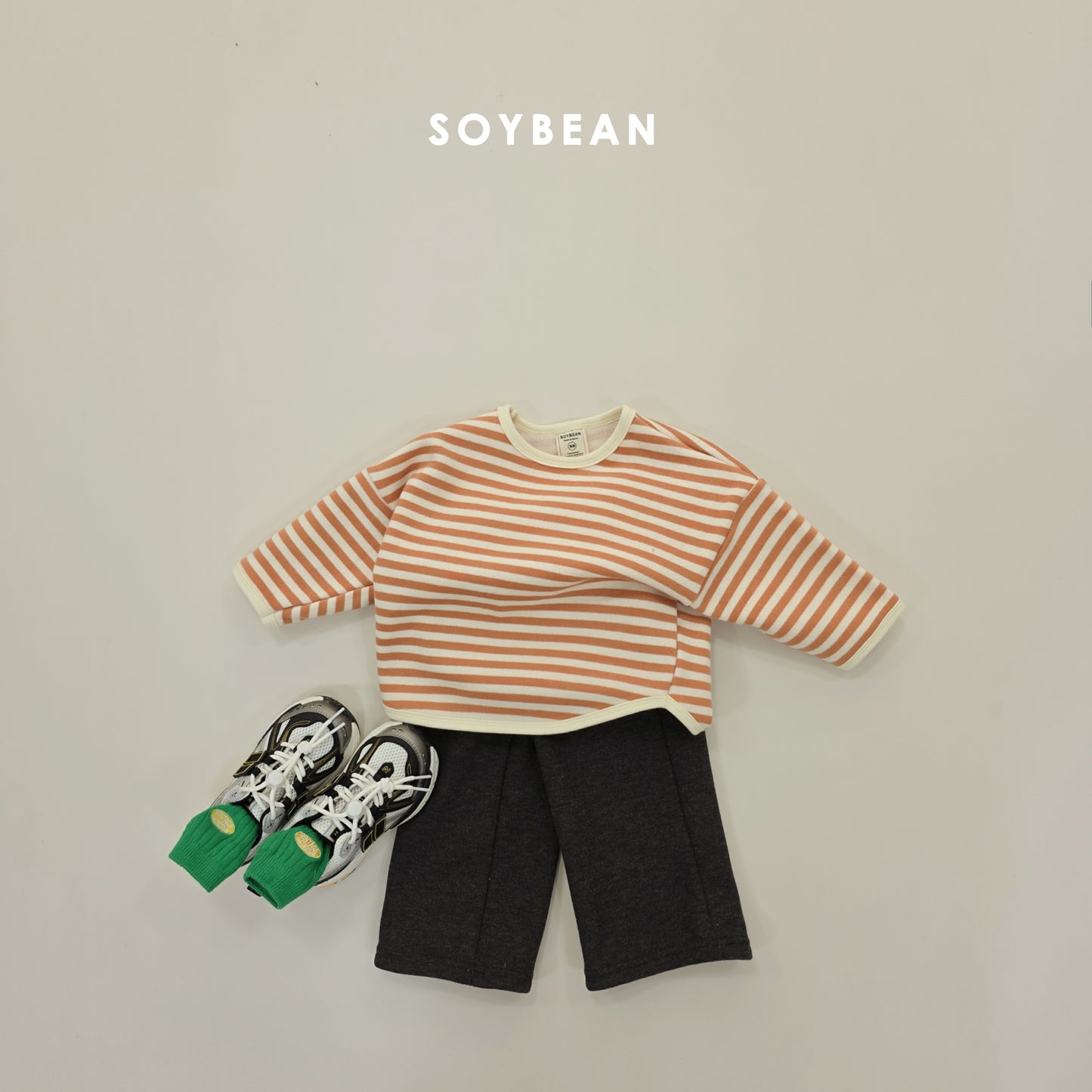 (Pre-order) Soybean Kids Winter - Fleece-Lined Stripe Sweatshirt 양기모단가라맨투맨 (4 Colors)
