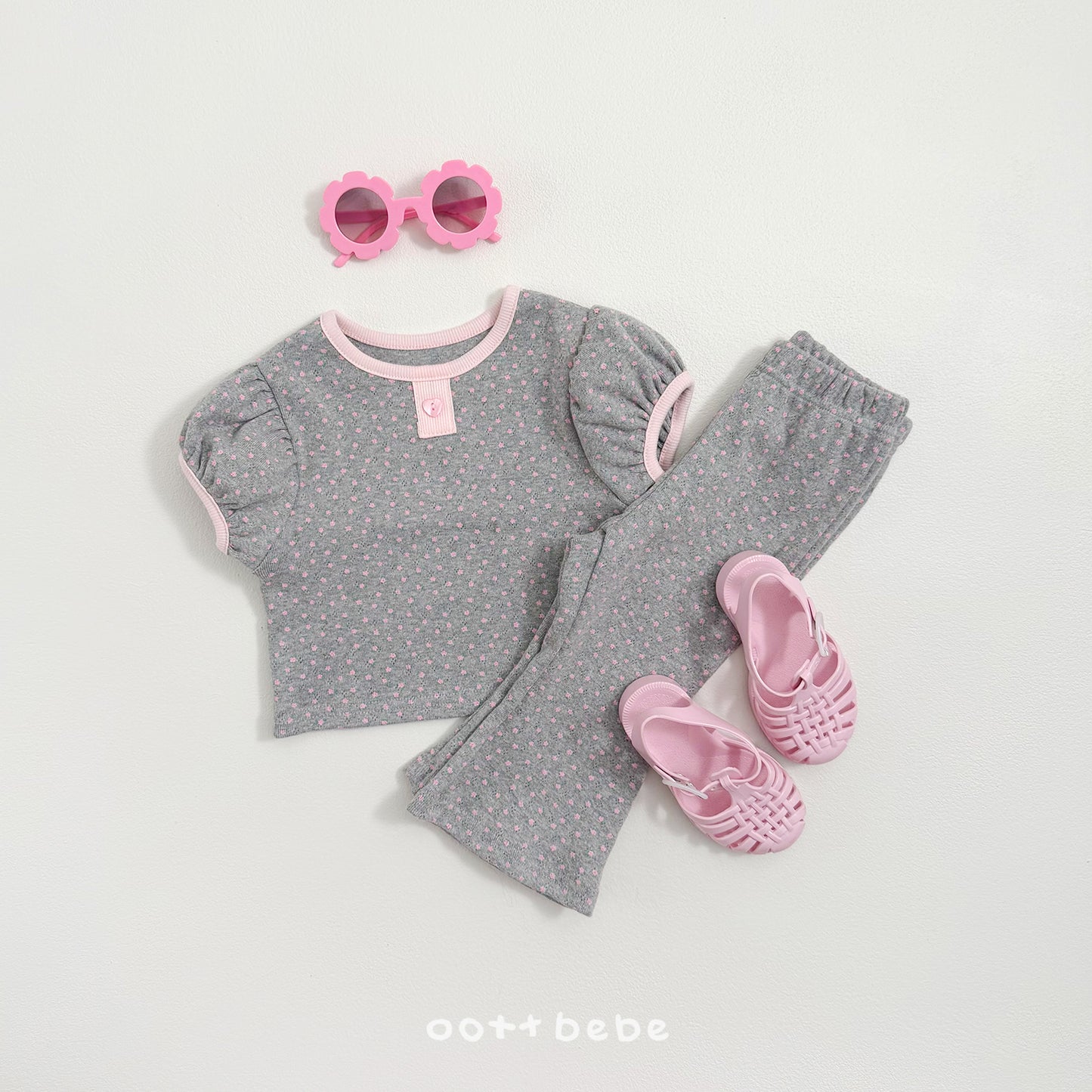 (Pre-order) OOTTBEBE Summer -  Lovely Eyelet Set 러블리아일렛상하복 (2 Colors)