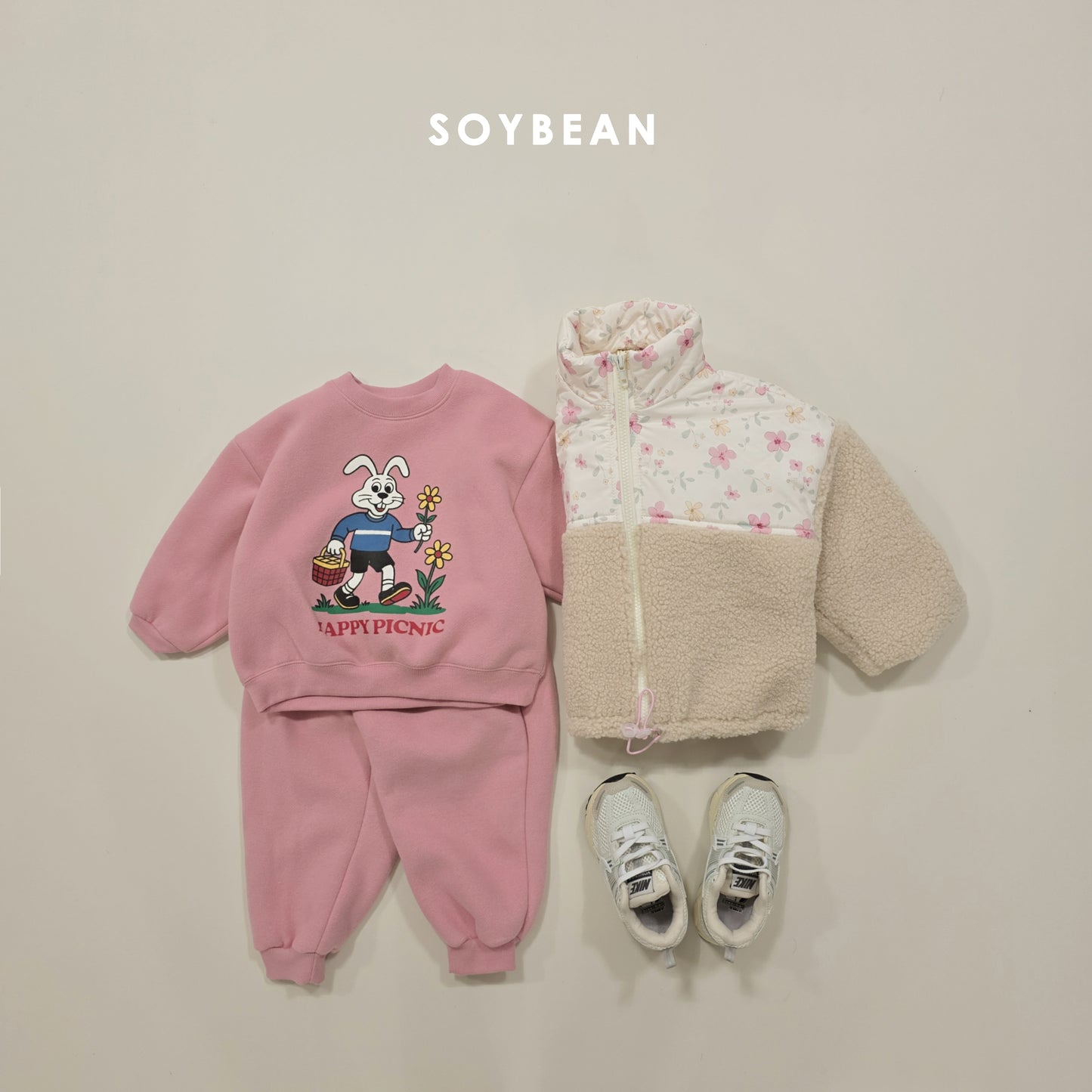 (Pre-order) Soybean Kids Winter - Picnic Fleece-Lined Top & Bottom Set 피크닉양기모상하 (2 Colors)