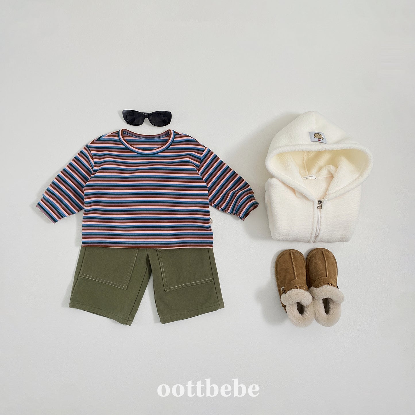 (Pre-order) OOTTBEBE Winter - Chunky Ribbed Stripe Tee 봉봉시보리티 (2 Colors)