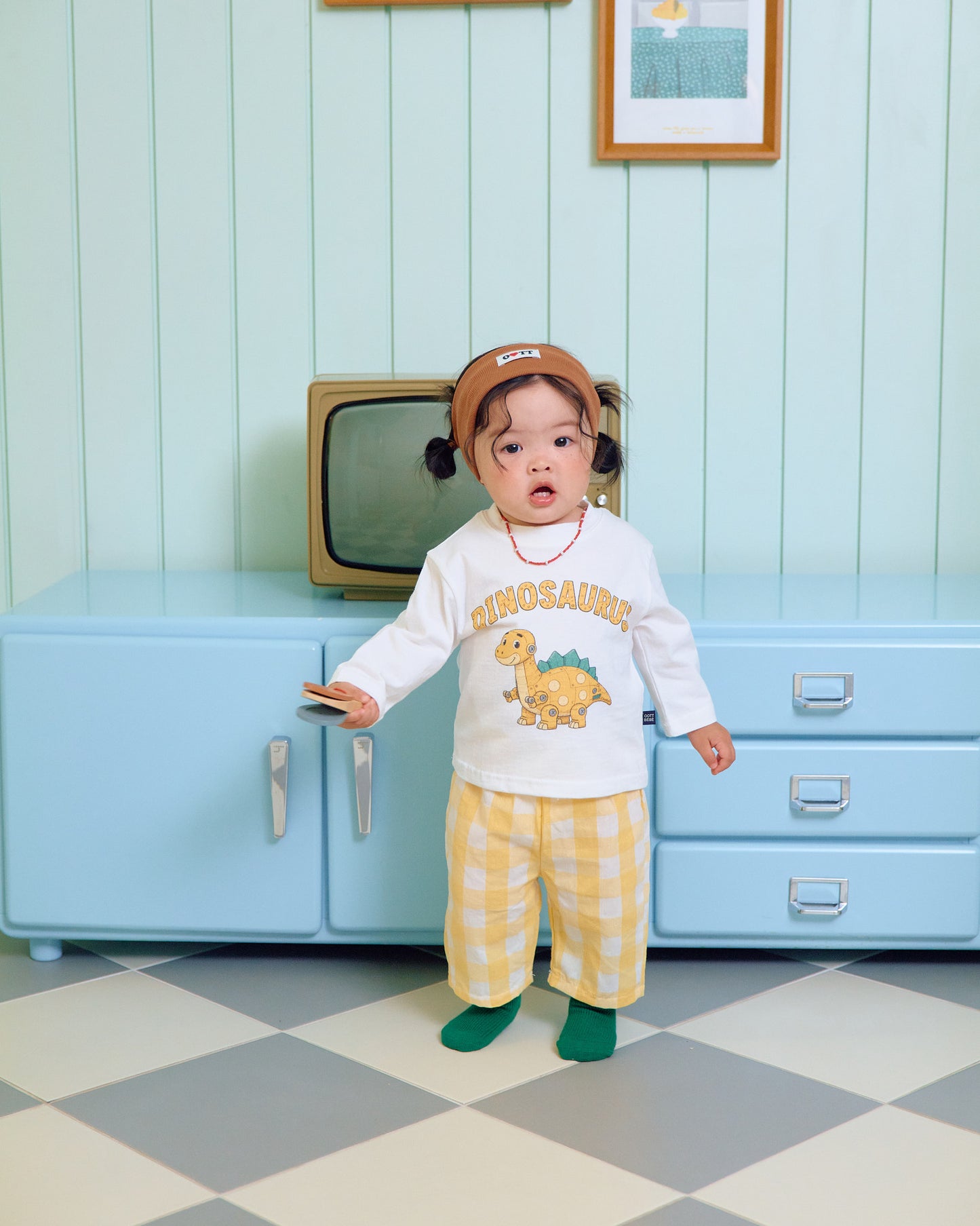 (Pre-order) OOTTBEBE Fall - Robot Dinosaur Top & Bottom Set - 로봇공룡상하복 (5 Colors)