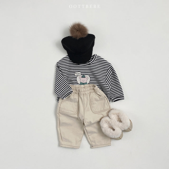 (Pre-order) OOTTBEBE - Stitch Detail Fleece Pants 피치배색스티치팬츠 (기모안감) (2 Colors)