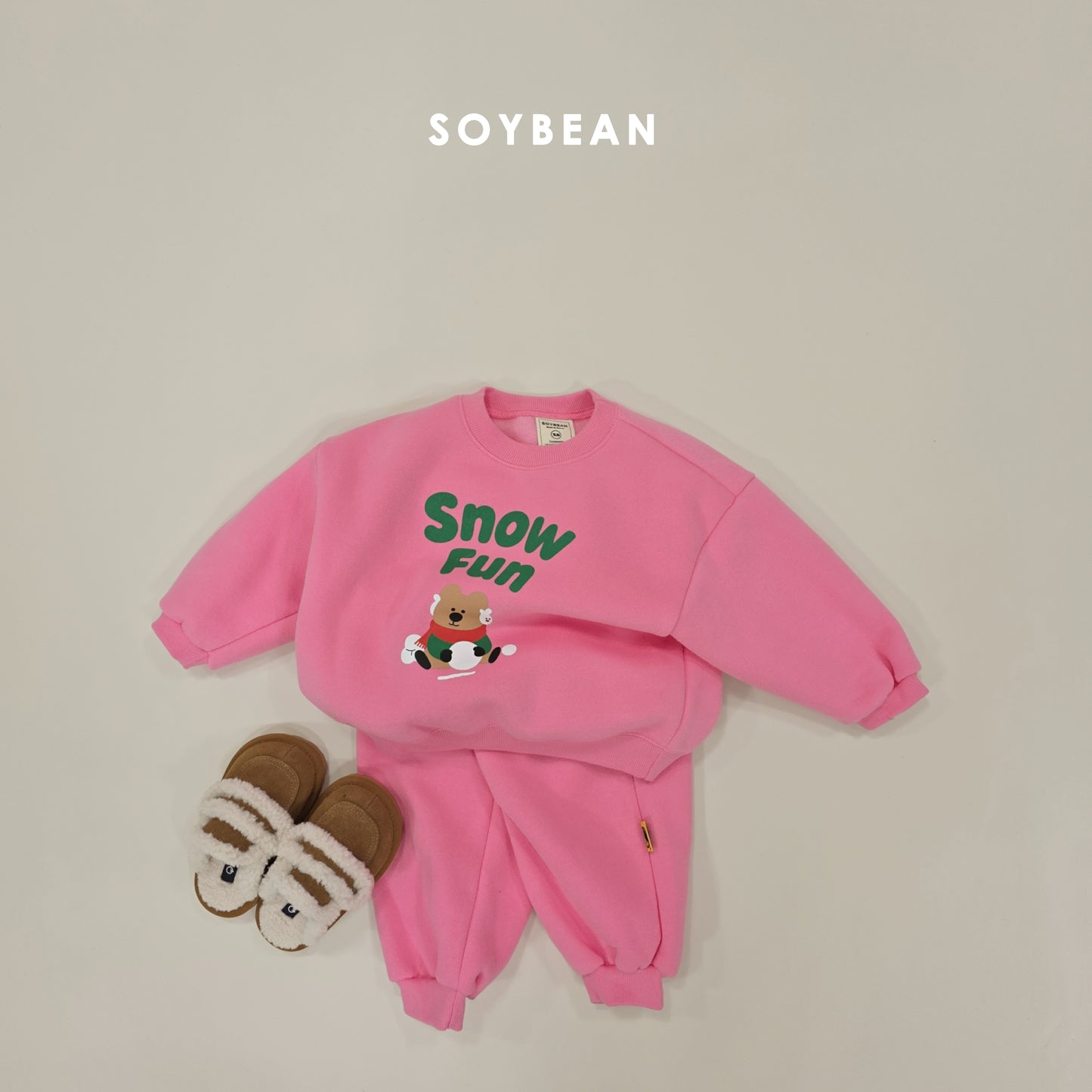 (Pre-order) Soybean Kids Winter - Snow Fun Fleece-Lined Top & Bottom Set 양기모스노우펀상하 (3 Colors)