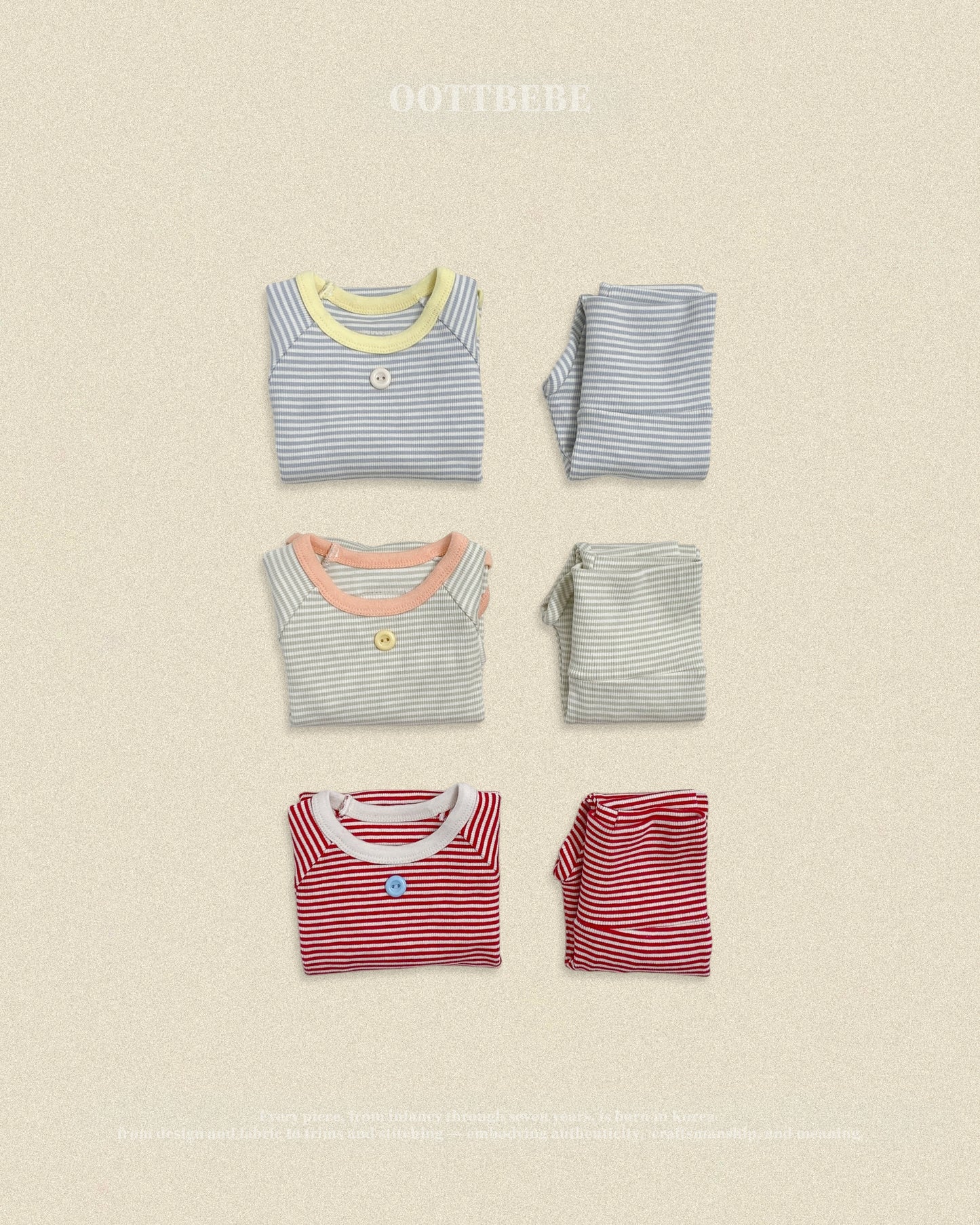 (Pre-order) OOTTBEBE Fall - Sweet Stripe Romper & Leggings Set 바닐라라떼슈트세트 (3 Colors)