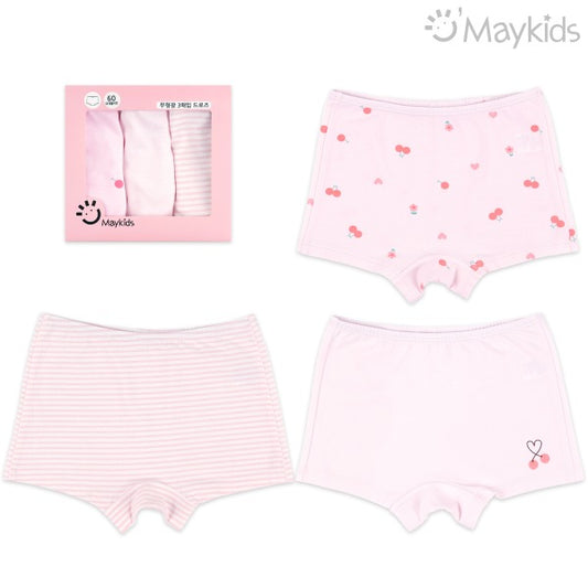 (Pre-Order) MayKids - Heart Cherry Cotton Girls’ Boxer Briefs (3-pack)