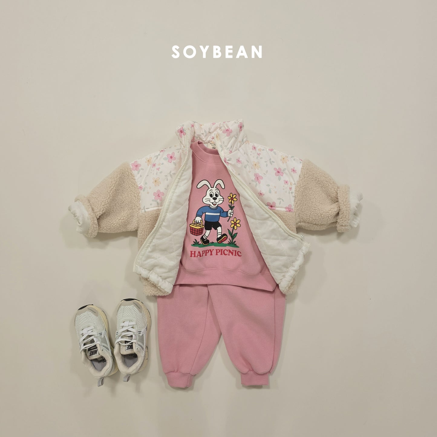 (Pre-order) Soybean Kids Winter - Flower Patch Sherpa Jacket 꽃배색양털JP (2 Colors)