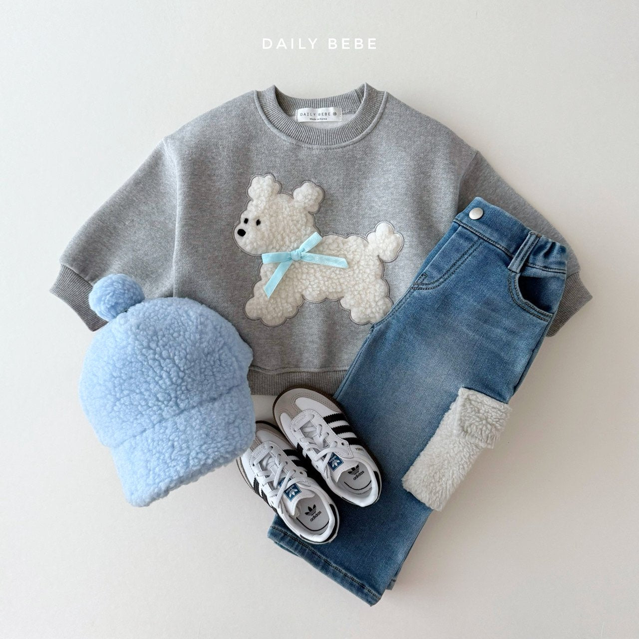 (Pre-order) Daily Bebe - Kids’ Fluffy Ribbon Sweatshirt 뽀글리본 맨투맨 (2 Colors)