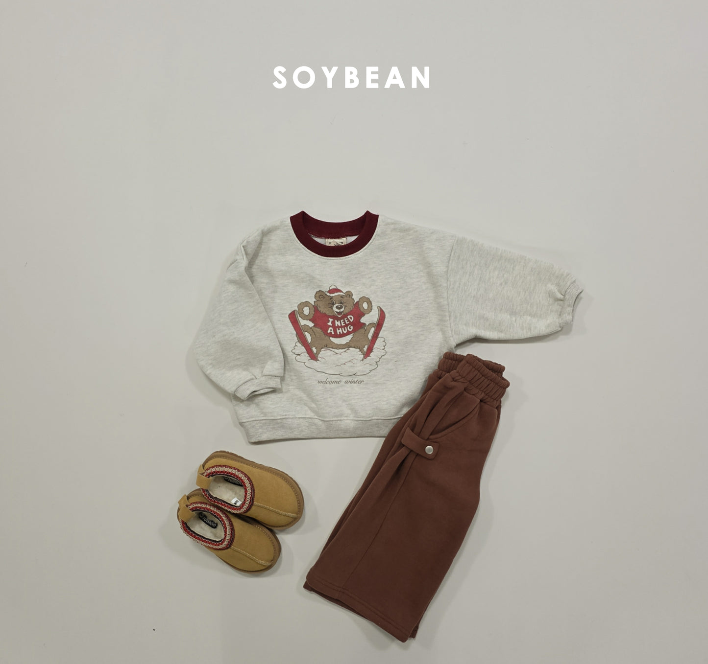 (Pre-order) Soybean Kids Winter - Ski Bear Fleece-Lined Sweatshirt 스키곰양기모맨투맨 (2 Colors)