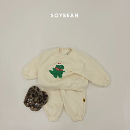 (Pre-order) Soybean Kids Winter - Dinosaur Bouclé Embroidery Fleece-Lined Top & Bottom Set 공룡부클자수상하복 (3 Colors)