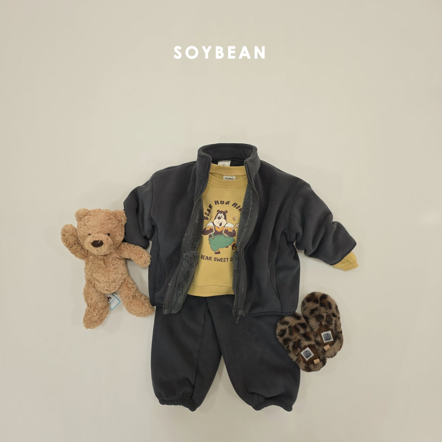 (Pre-order) Soybean Kids Winter - Super Fleece Zip-Up Top & Bottom Set 슈퍼플리스집업상하 (4 Colors)