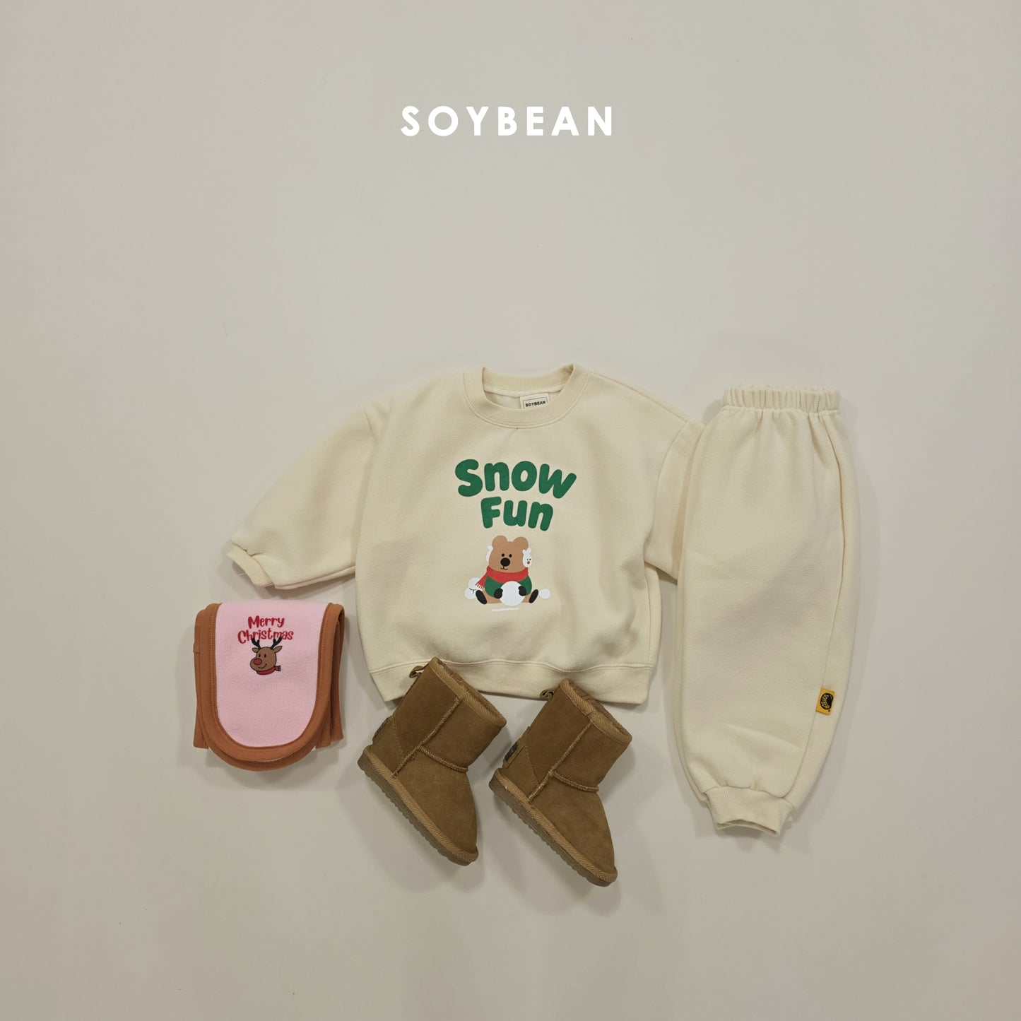 (Pre-order) Soybean Kids Winter - Snow Fun Fleece-Lined Top & Bottom Set 양기모스노우펀상하 (3 Colors)
