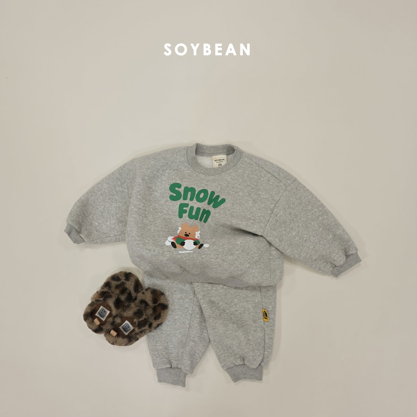 (Pre-order) Soybean Kids Winter - Snow Fun Fleece-Lined Top & Bottom Set 양기모스노우펀상하 (3 Colors)