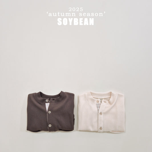 (Pre-order) Soybean Kids - Check Accent Ribbed Cardigan 체크단작가디건 (2 Colors)