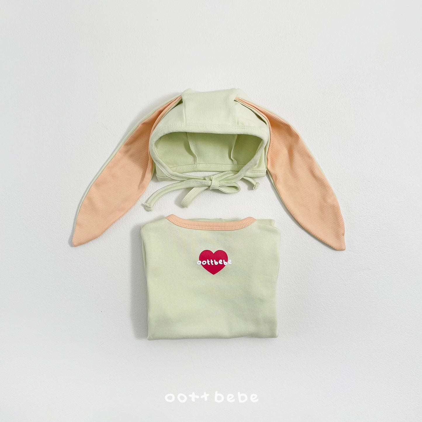 (Pre-order) OOTTBEBE Spring - Modal Heart Romper & Bunny Ear Bonnet Set 모달하트전신슈트+토끼보넷 (4 Colors)