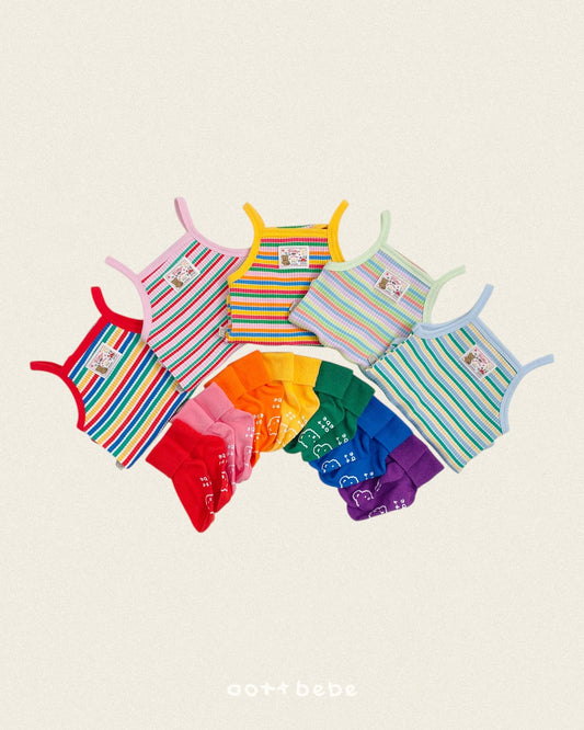 (Pre-order) OOTTBEBE Summer - Rainbow Bodysuit 무지개끈나시슈트 (5 Colors)