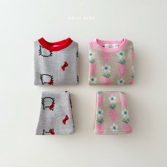 (Pre-order) Daily Bebe - Kids’ Jacquard Bootcut Top & Bottom Set 쟈가드부츠컷 세트 (2 Colors)