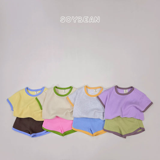 (Pre-order) Soybean Kids Summer - Color Mix Waffle Top & Bottom Set 칼라믹스와플상하복 (4 Colors)