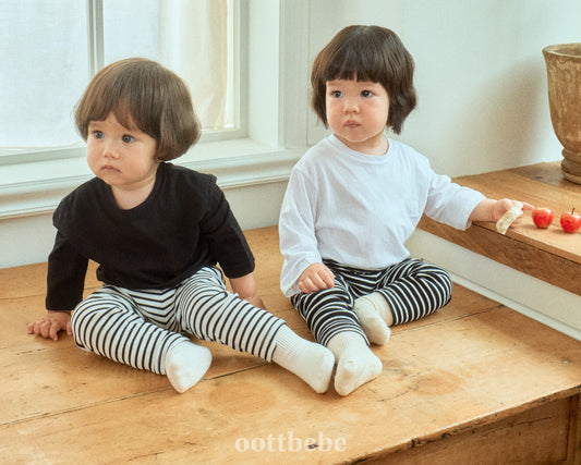 (Pre-order) OOTTBEBE - Plain Tee 3-Piece Set (Cotton Modal) 심플티셔츠 1+1+1(3종세트) (2 Colors)