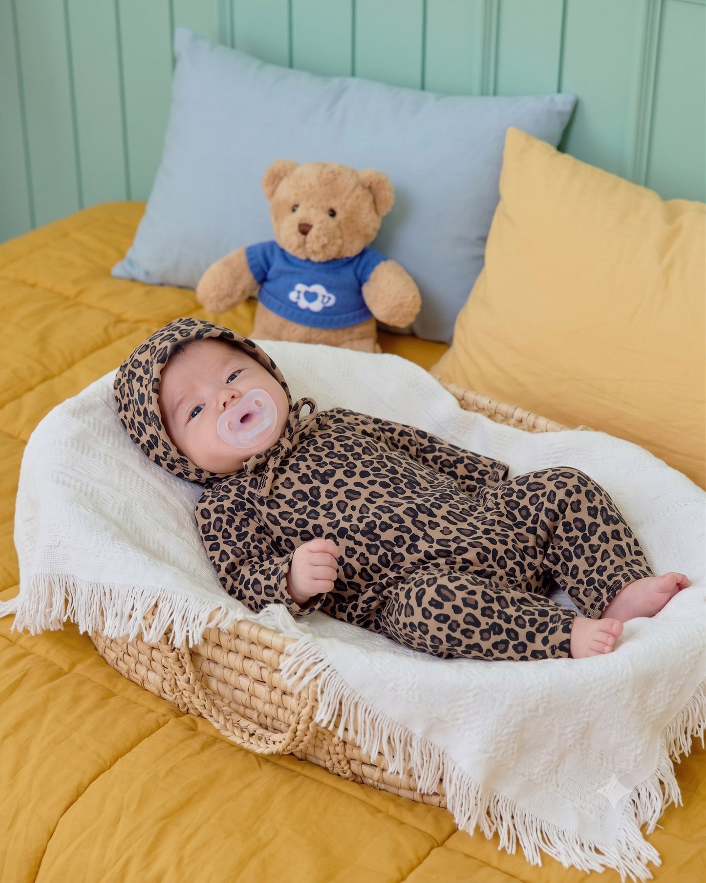 (Pre-order) OOTTBEBE Fall - Little Leopard Romper & Bonnet Set 리틀호피전신슈트보넷세트 (2 Colors)