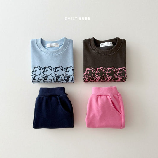 (Pre-order) Daily Bebe - Kids’ Four Bear Top & Bottom Set 곰네마리 상하세트 (2 Colors)