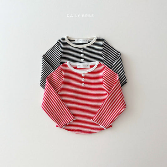 (Pre-order) Daily Bebe - Kids' Button Stripe Tee 줄가라단추티 (2 Colors)