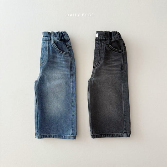 (Pre-order) Daily Bebe - Kids' Washed Wide Denim Pants 워싱 와이드 데님 팬츠 (2 Colors)